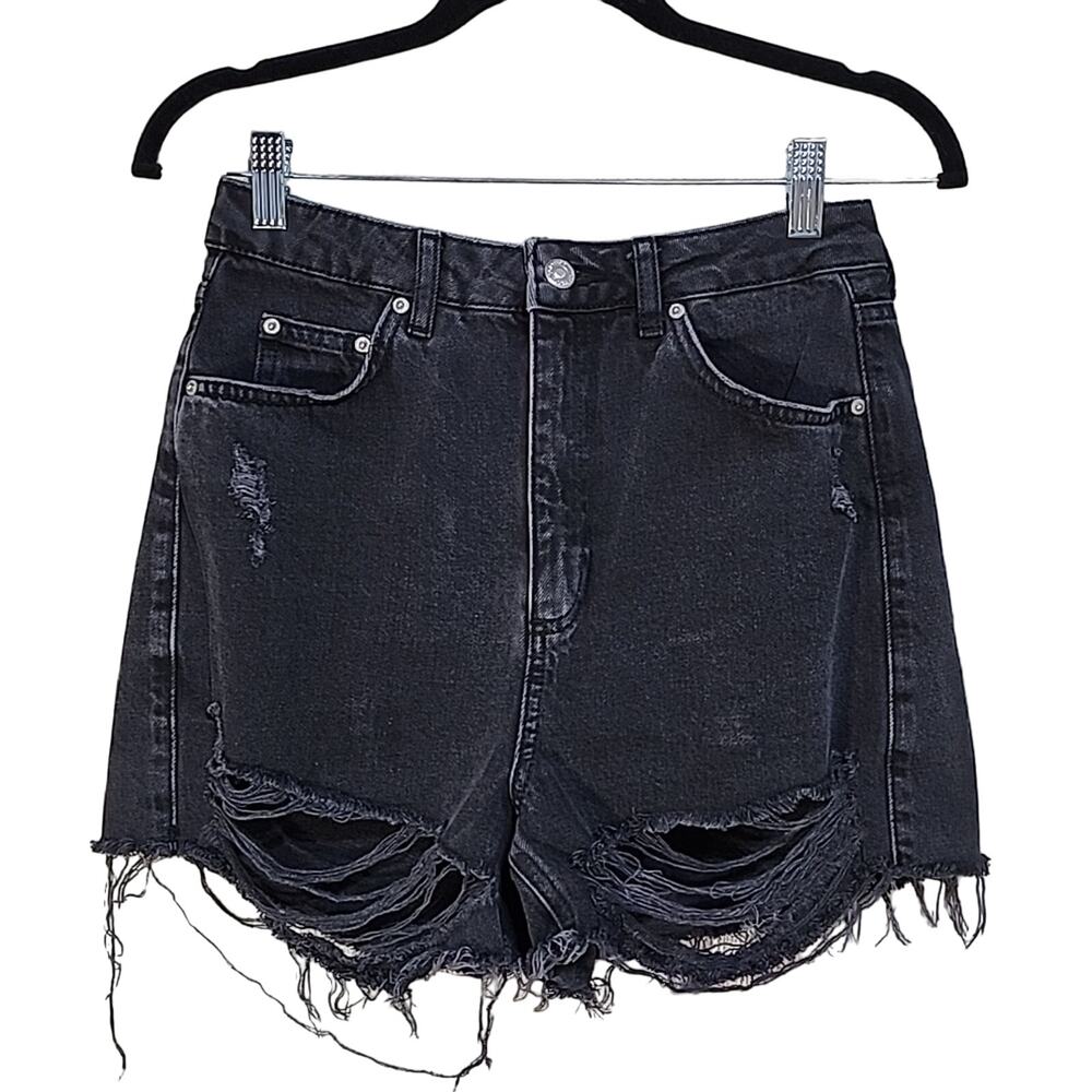 TopShop Mom Black Denim Cut Off Shorts Distressed Womens Size 6